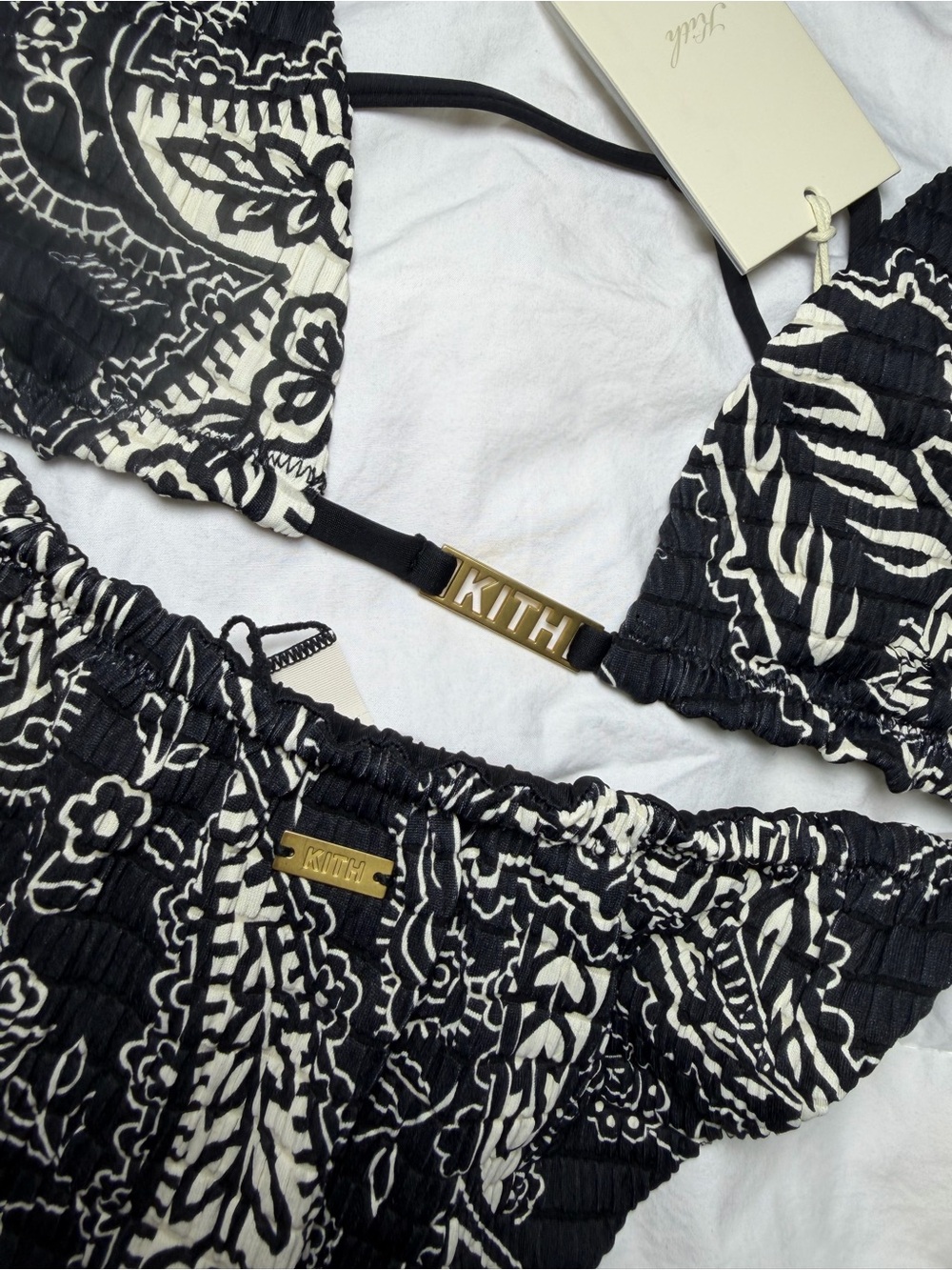 KITH Women Paisley Smocked Bikini Set Two-Piece - NWT Size XXL Black/White